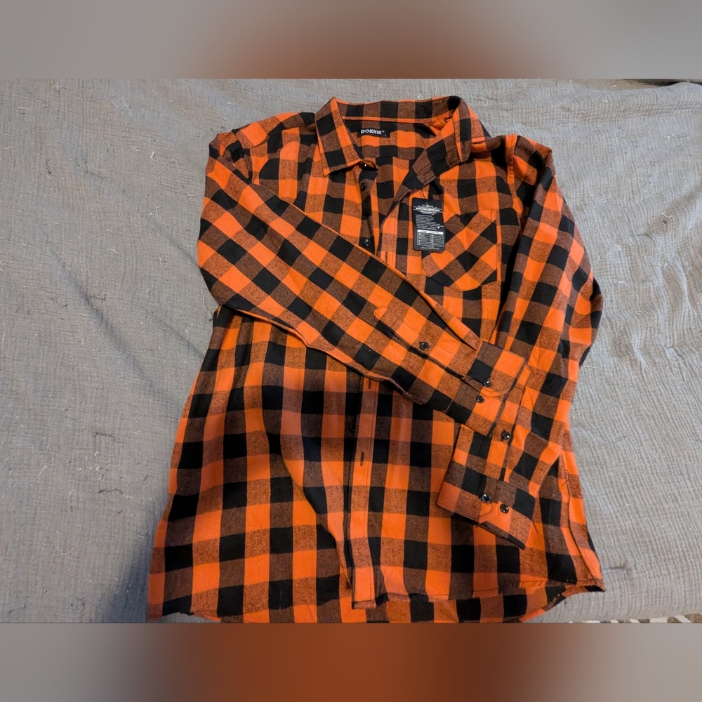 Men's Orange and Black Checkered Shirt